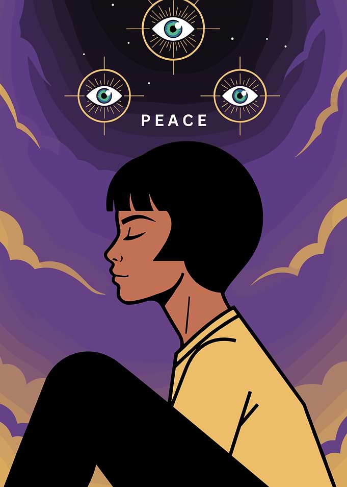 Woman Meditating with Third Eyes