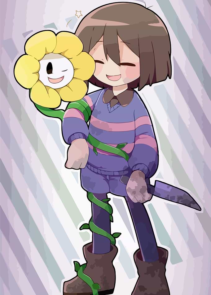 Undertale Frisk and Flowey with a Knife