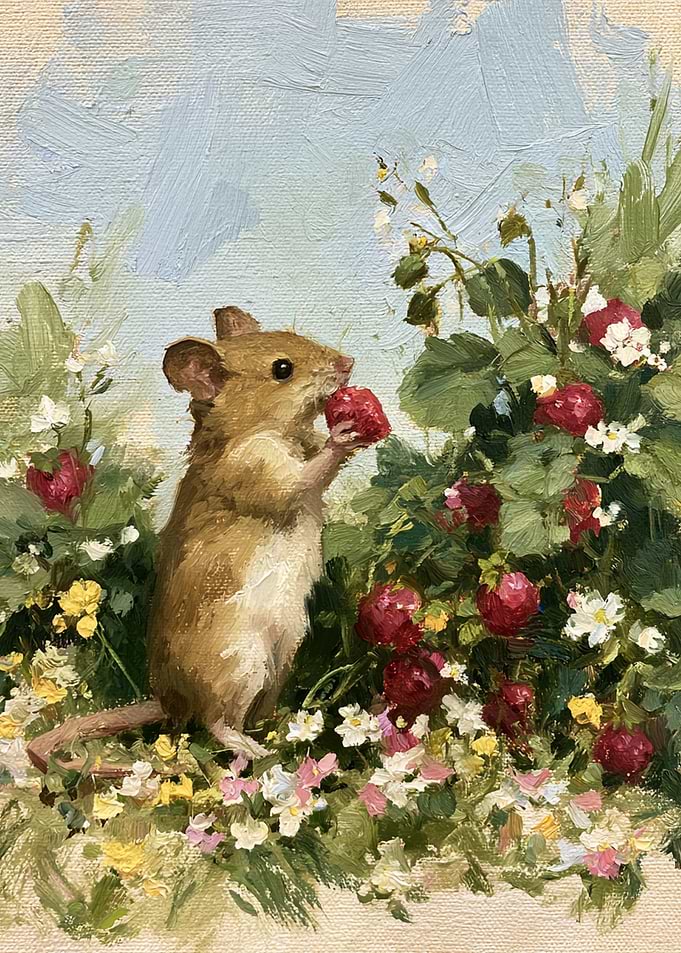 Mouse Eating a Strawberry