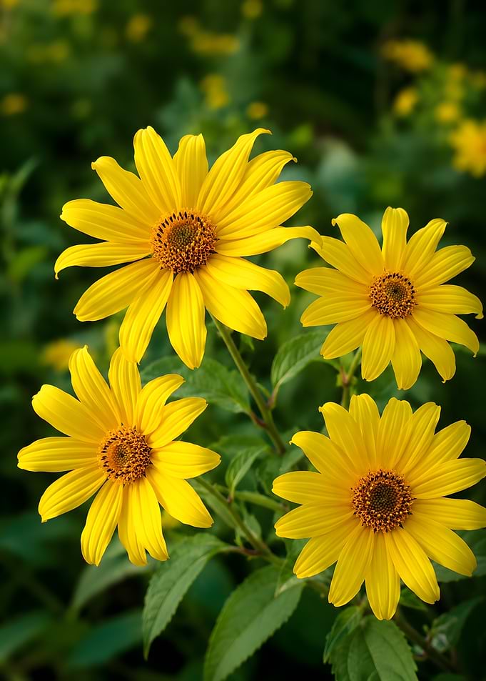 Four Yellow Flowers in Bloom