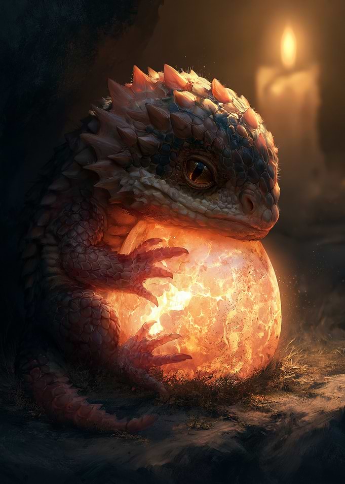 Baby Dragon and Glowing Egg