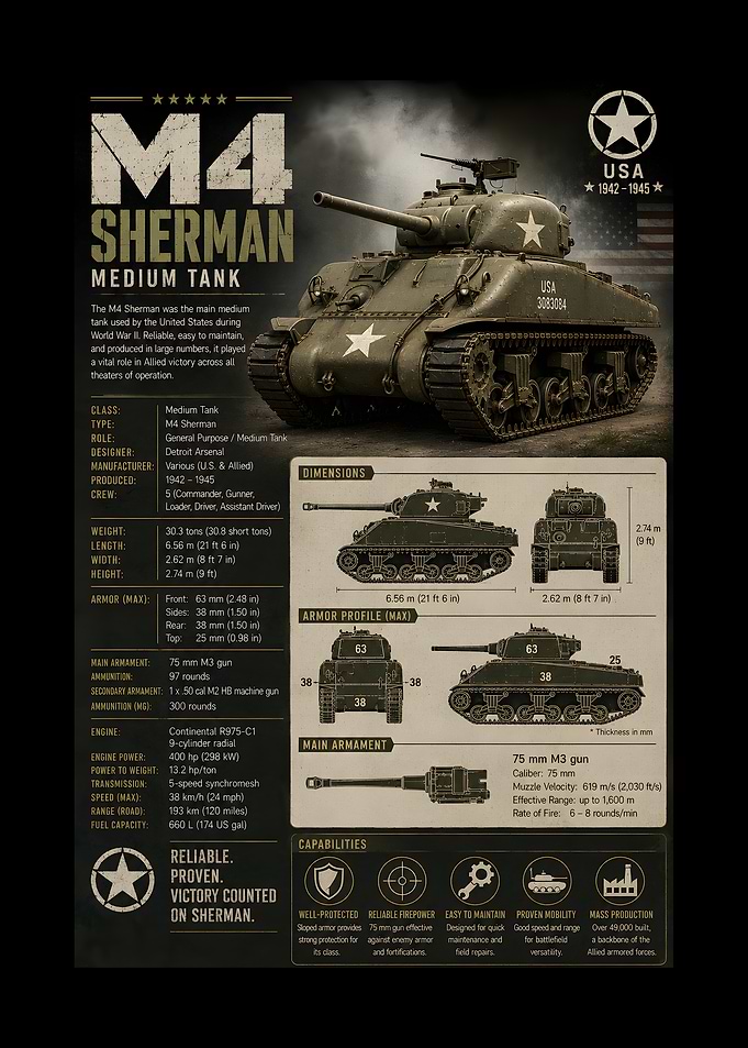 M4 Sherman Medium Tank Poster