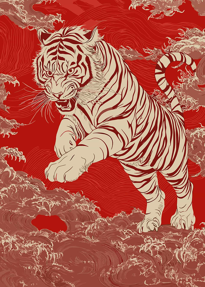 Fierce Tiger Leaping Through Waves