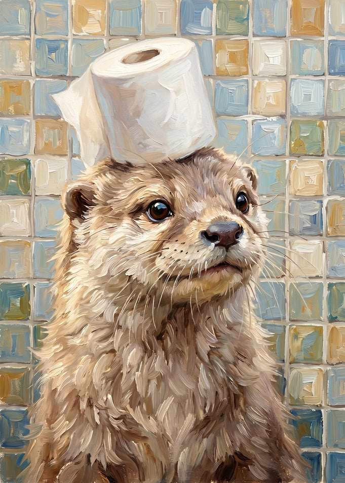 Otter with Toilet Paper Hat