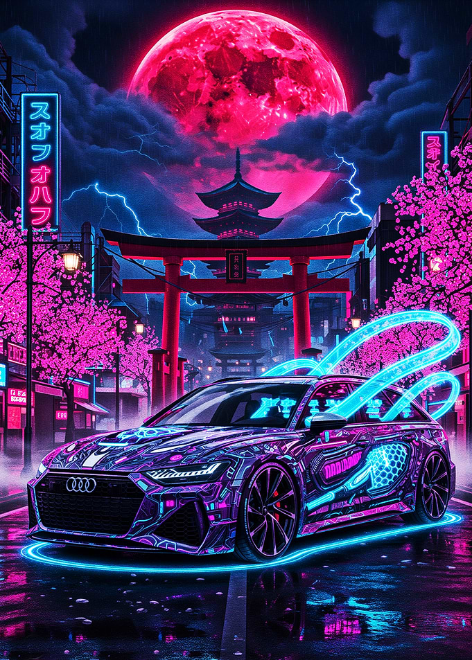 Cyberpunk Audi RS6 in Neon Tokyo