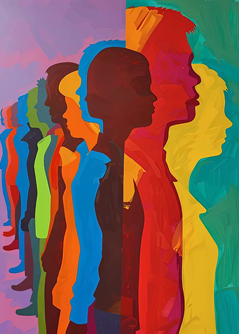 Colorful Silhouettes of People in Profile