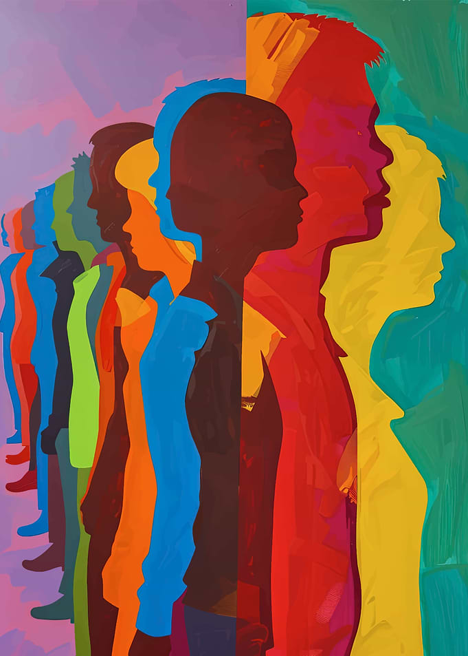 Colorful Silhouettes of People in Profile