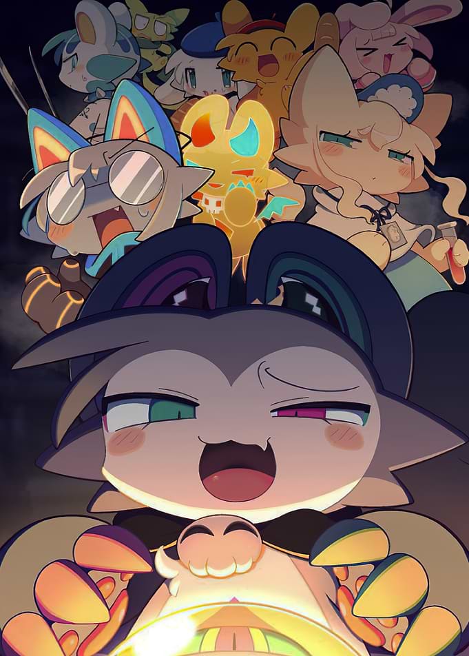 Group of Cute Anime Characters Holding a Glowing Orb