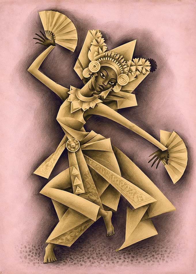 Cubist Balinese Dancer with Fans