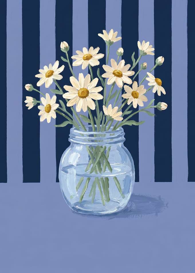 Daisies In A Glass Jar Striped Background