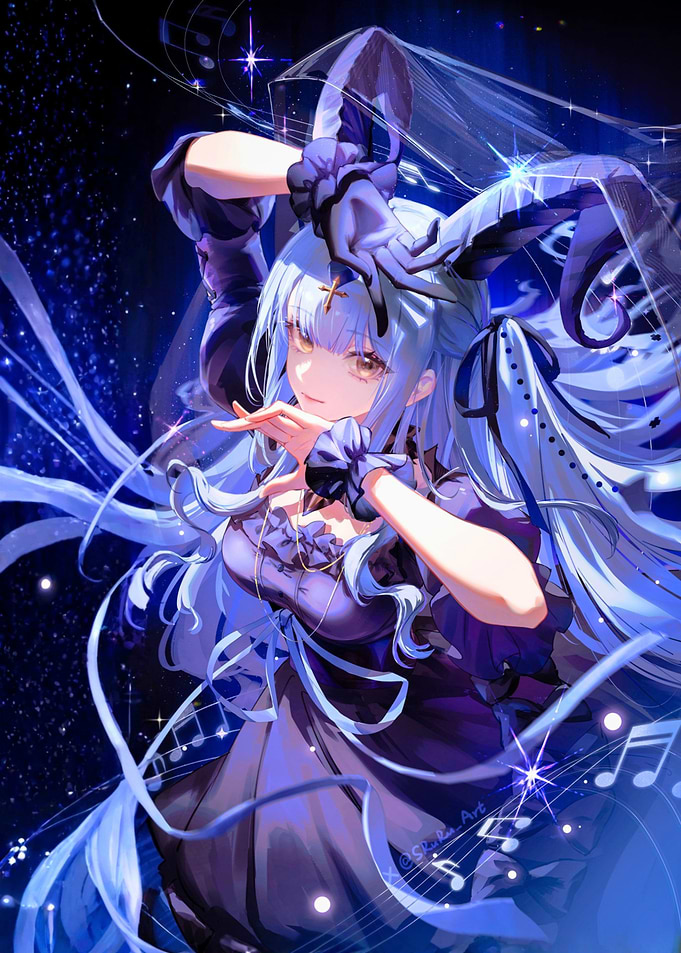 Girl with Blue Hair and Music Notes