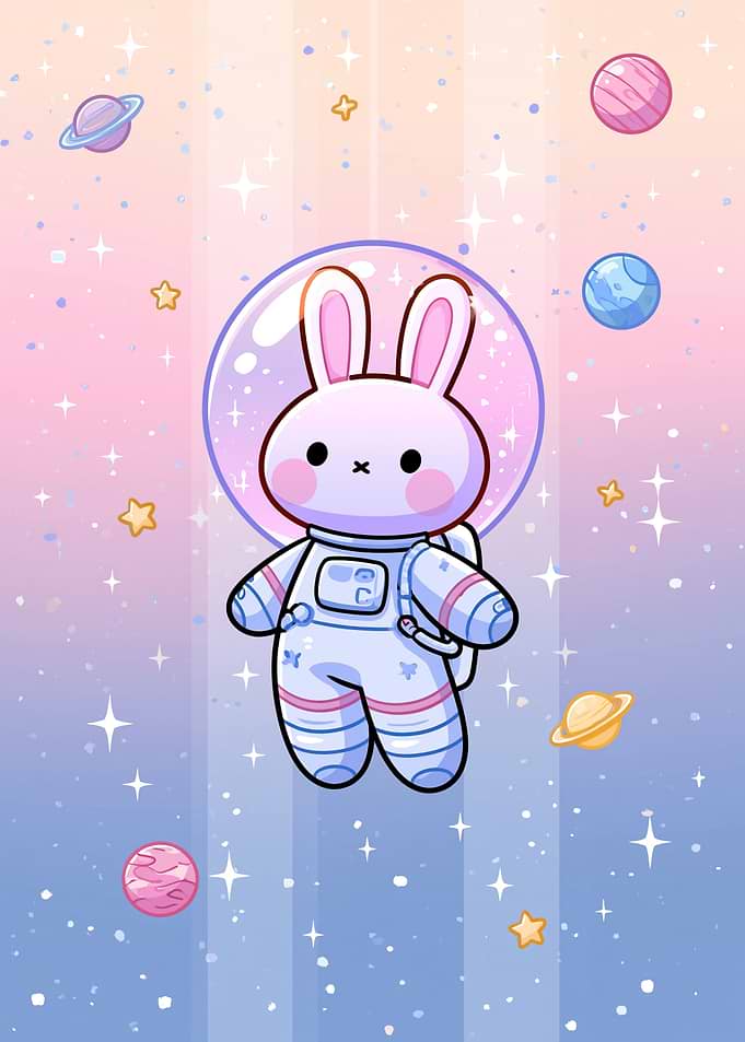 Cute Astronaut Bunny in Space