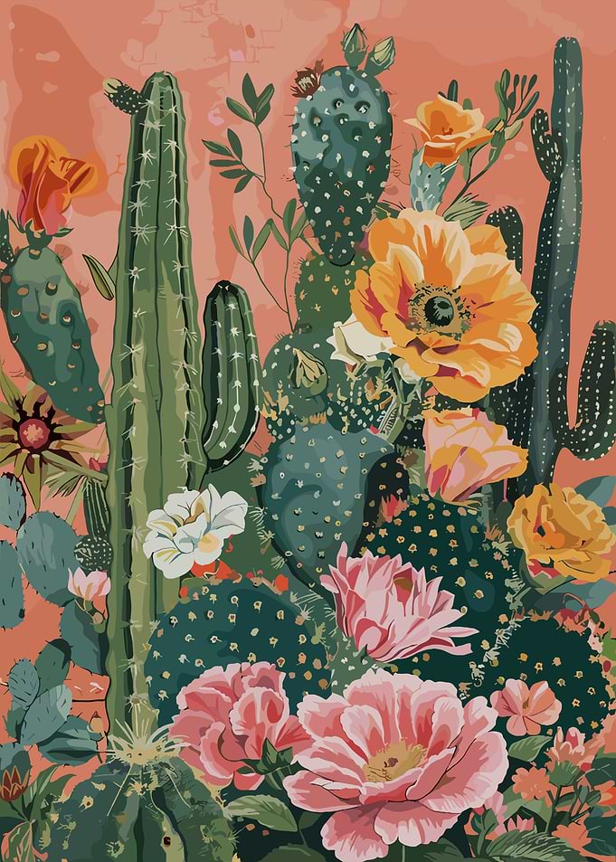 Desert Cactus and Flower Illustration