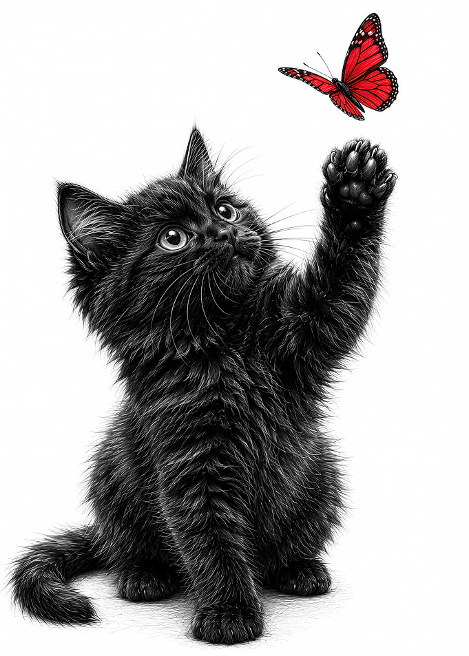 Kitten Playing with Butterfly