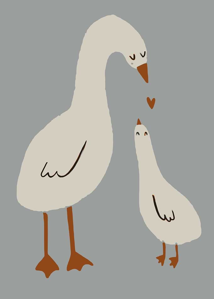 Mother and Child Geese with Hearts