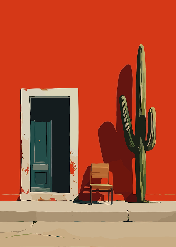 Desert Scene with Cactus and Door