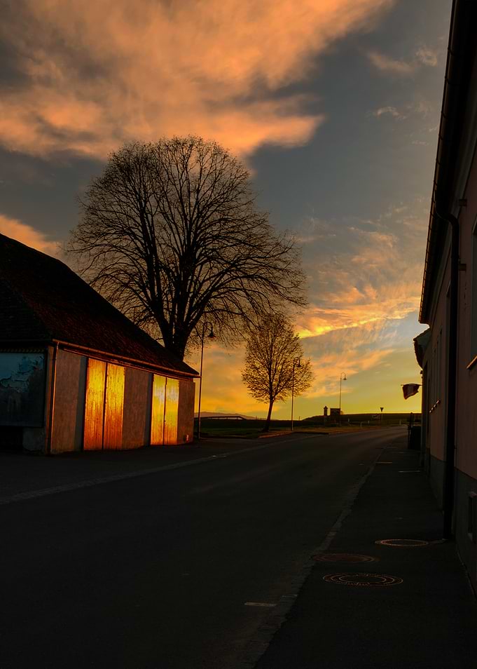 Sunset over a rural road