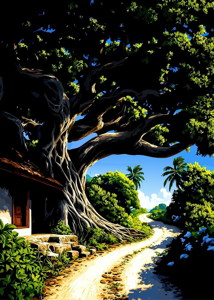 Tropical path under a large tree