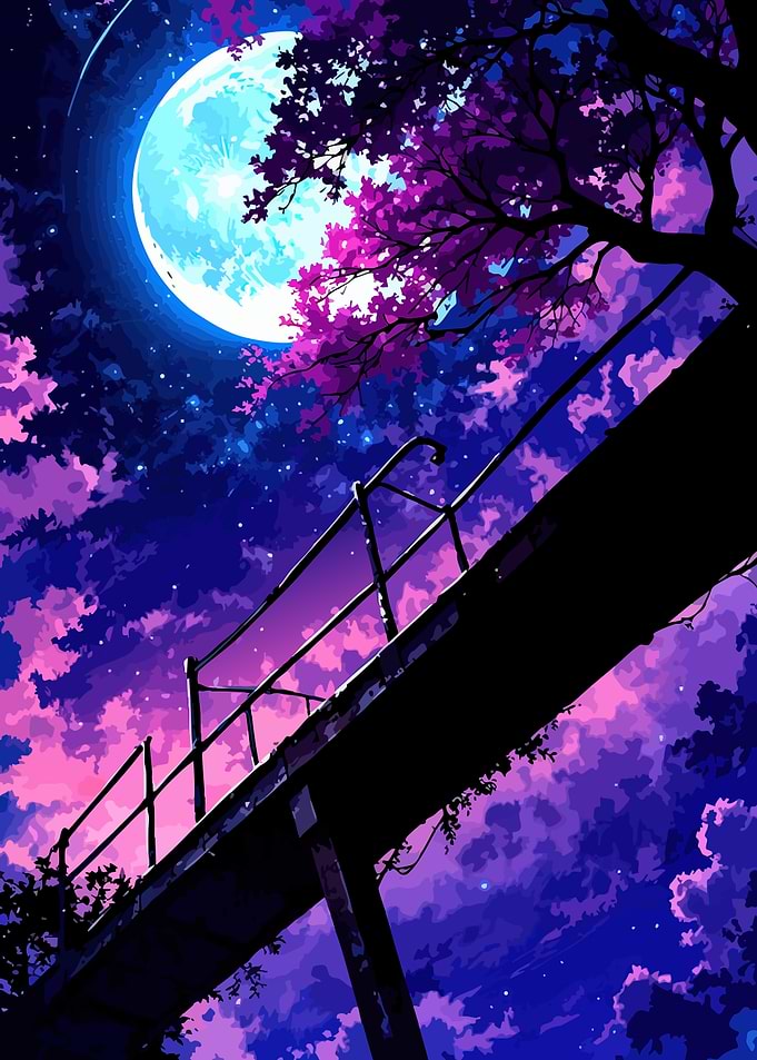 Anime Bridge Under Moonlit Sky