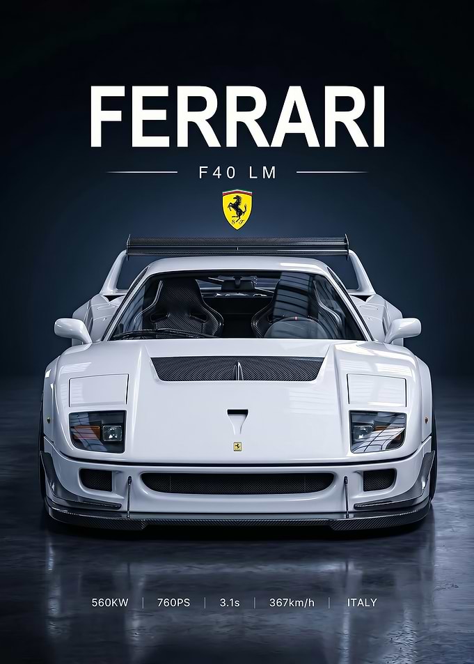 sleek white Ferrari F40 LM car Poster