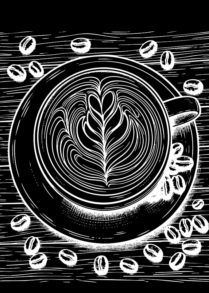 Latte Art Coffee Cup with Beans