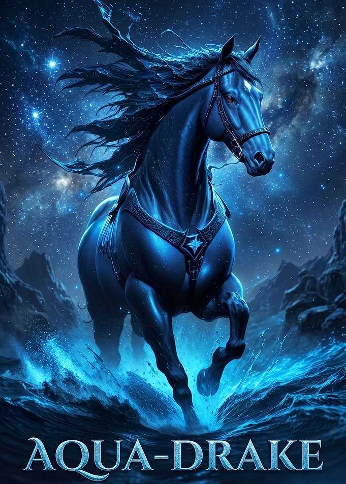 Aqua-Drake Horse in Starry Night