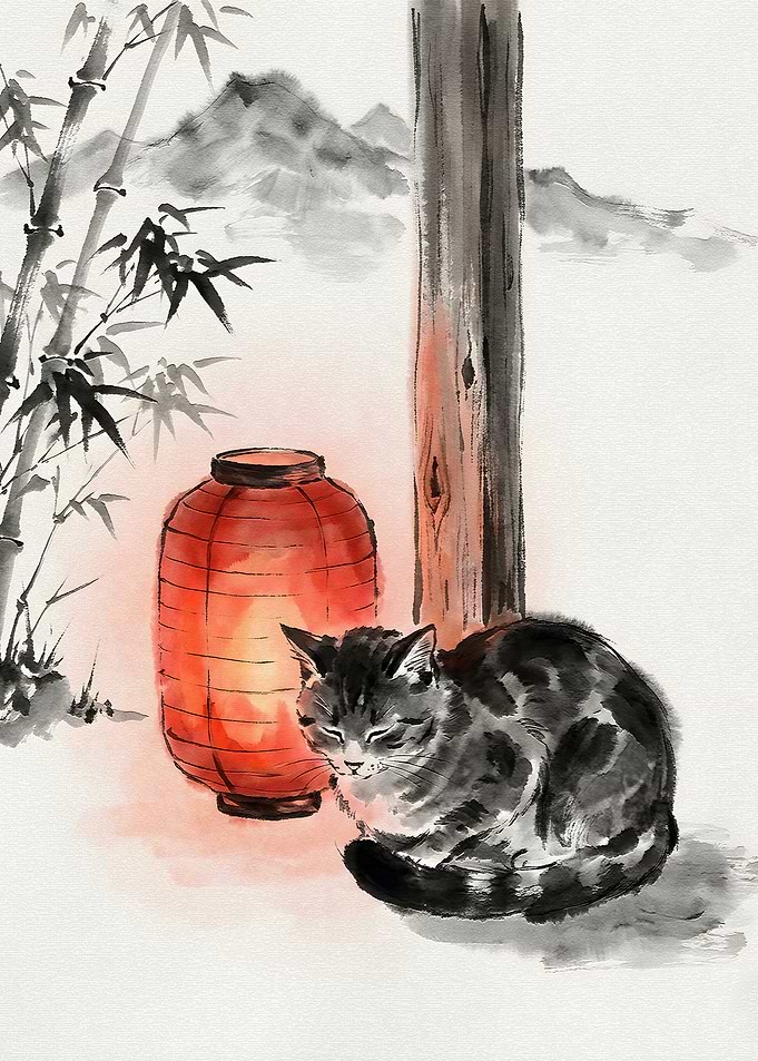 Cat Sleeping by Lantern