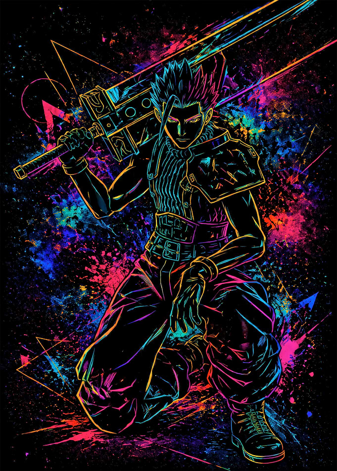 Zack Fair Neon Splatter Art