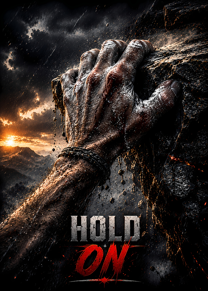 Hand clinging to a rock face