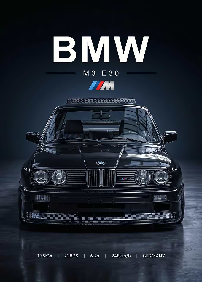 sleek black bmw m3 e30 evo car Poster
