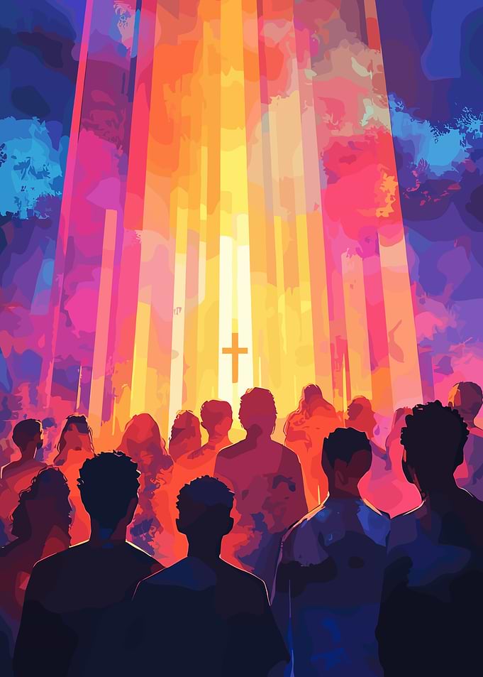 People Looking at a Cross in Light