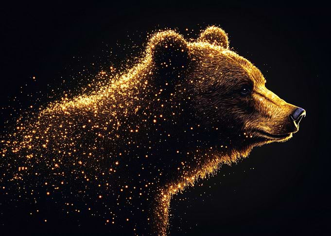 Golden Bear Dissolving into Particles