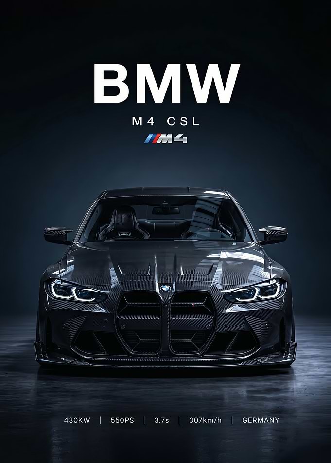sleek BMW m4 csl Carbon Fiber car poster