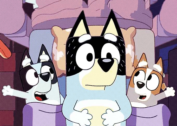 Bluey and family in bed