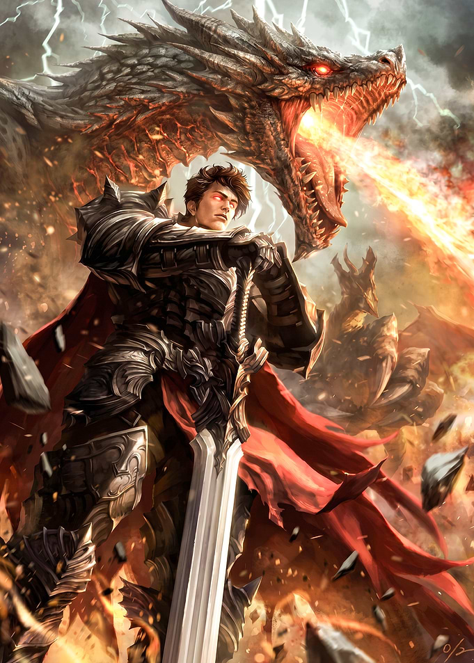 Knight Fighting a Dragon