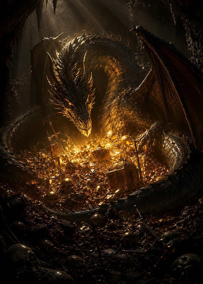 Dragon guarding a treasure hoard