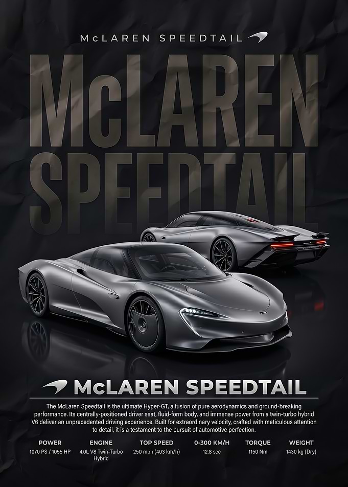 sleek McLaren Speedtail Hyper GT car poster