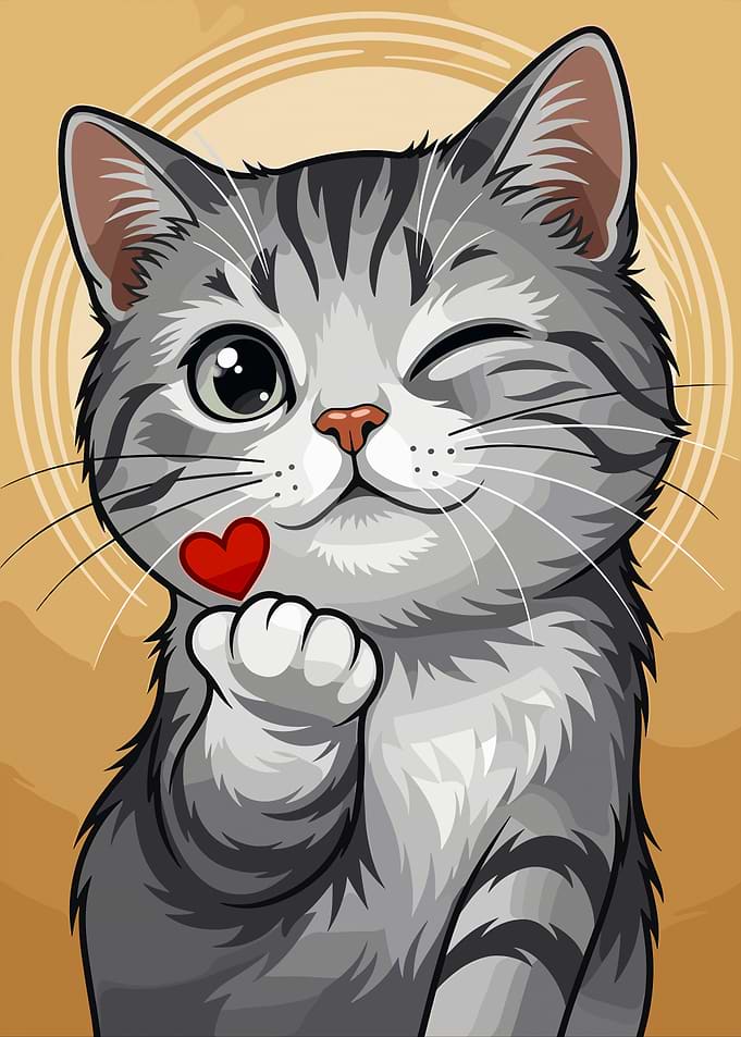 Winking Cat Holding a Heart