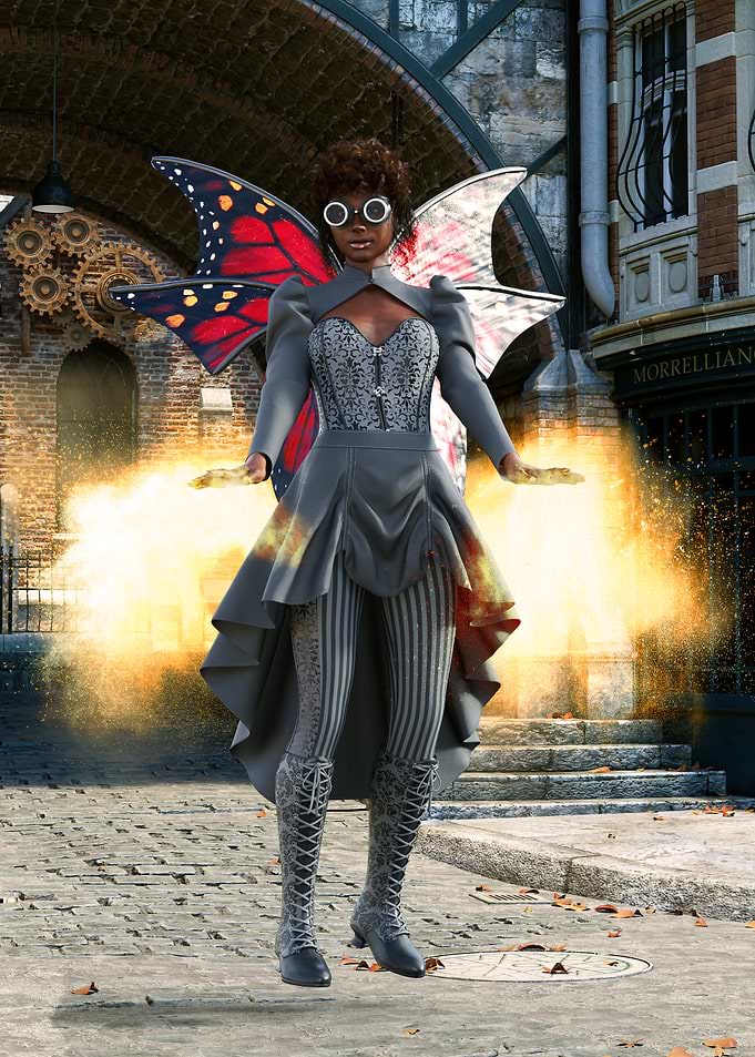 Steampunk Fairy Woman taking flight