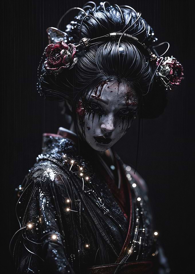 Gothic Geisha with Blood Splatter