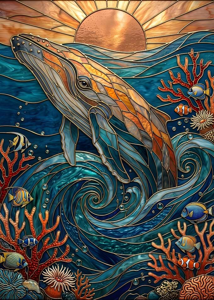 Whale and Coral Reef Stained Glass