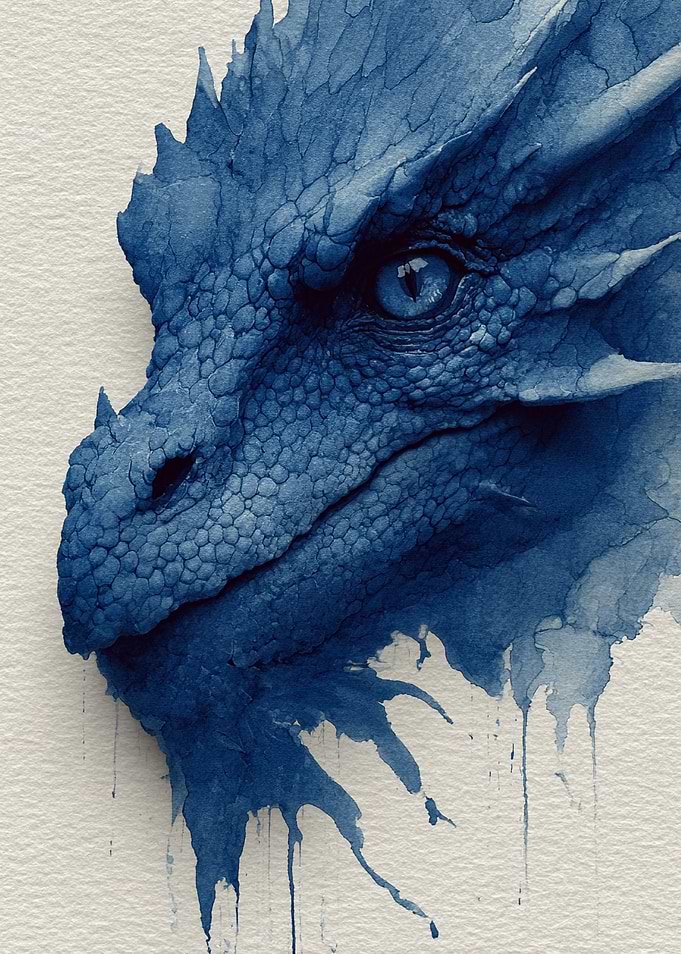 Blue Dragon Watercolor Portrait