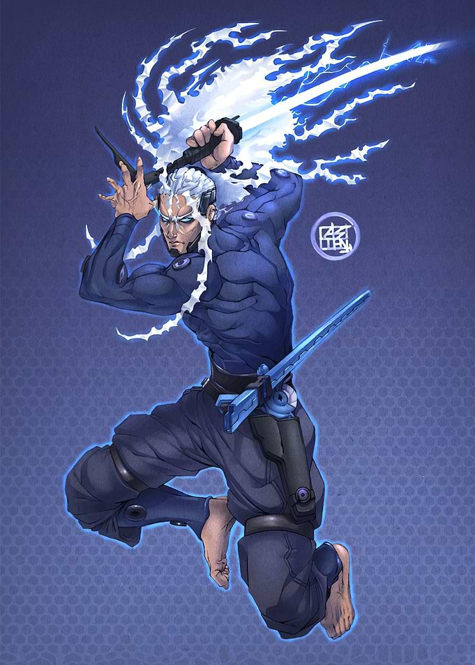 Cyberpunk Samurai with Lightning Swords