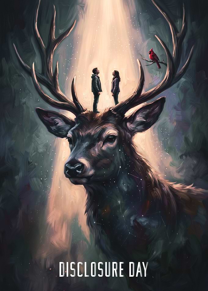 Mystical Deer with Figures and Cardinal
