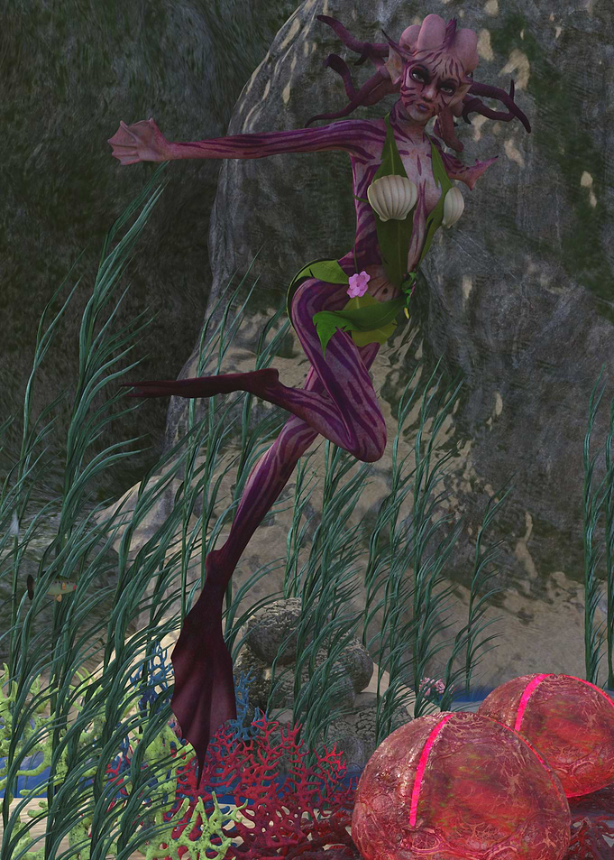 Fantasy Sea Creature in Underwater Environment, guarding her eggs