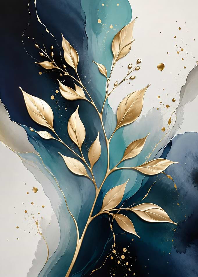 Gilded Serenity: Azure Bloom
