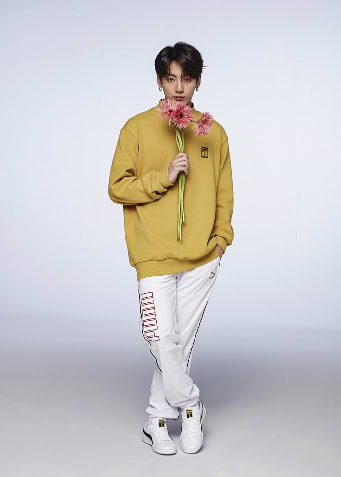 Jungkook with pink flowers