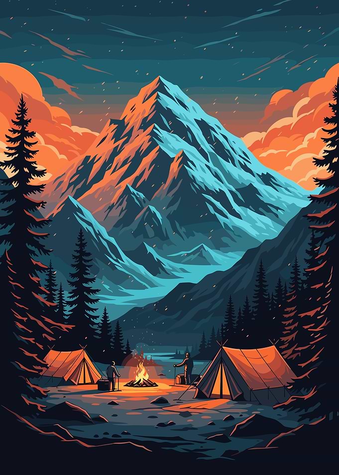 Mountain Camping at Sunset