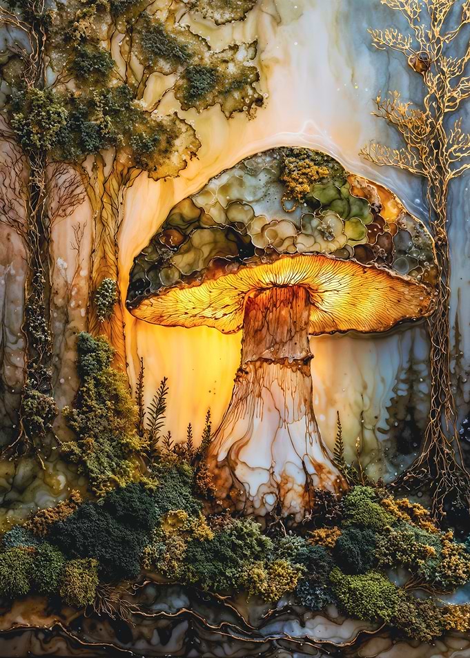 Marble Glowing Mushroom with Moss