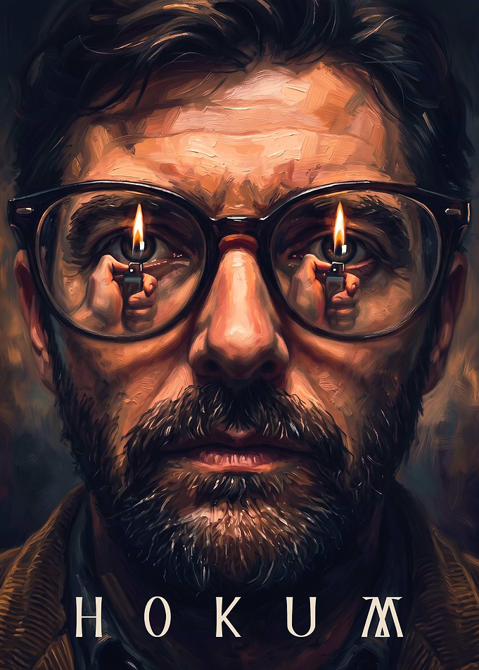 Man with Lighter Reflection in Glasses